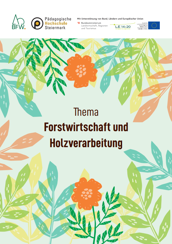 Farbenfroh gestaltetes Deckblatt der Bildungsunterlage "Forstwirtschaft und Holzverarbeitung"
