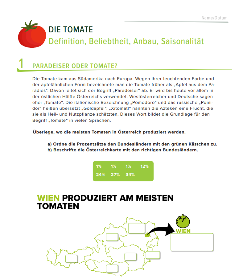 Infotext über Tomaten und Grafik zum Beschriften 
