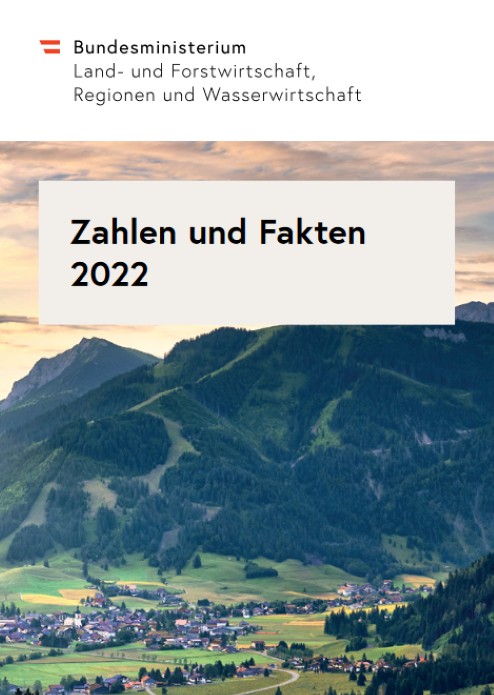 Titelseite der Broschüre Zahlen Fakten 2022 zeigt ein Foto von einem Berg in ein kleines Dorf