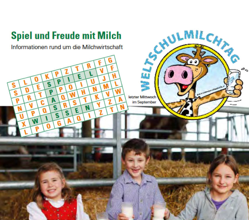 Titelseite der Broschüre mit drei Kindern und Kühen im Hintergrund
