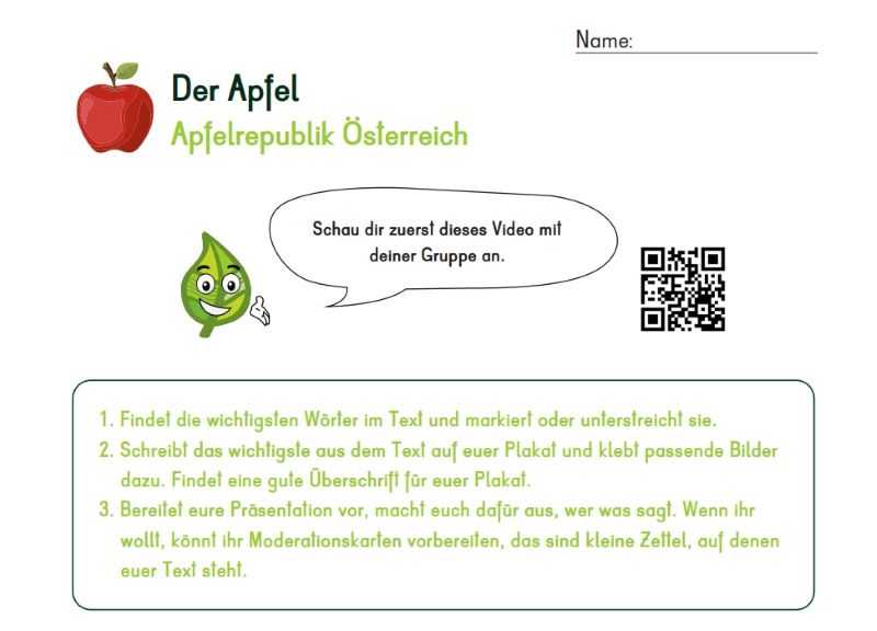 Ausschnitt Arbeitsblatt Äpfel aus Österreich