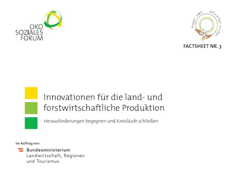 Deckblatt vom Factsheets mit Logos vom Ökosozialen Forum und fragen säen. antworten ernten.