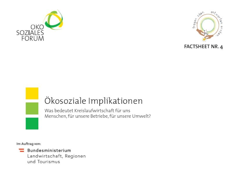 Deckblatt vom Factsheet mit Logos vom Ökosozialen Forum und fragen säen. antworten ernten.