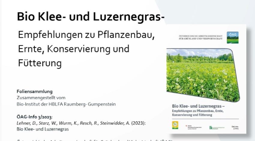 Titelbild der Foliensammlung - eine Wiese voll mit Bio Klee- und Luzernegras