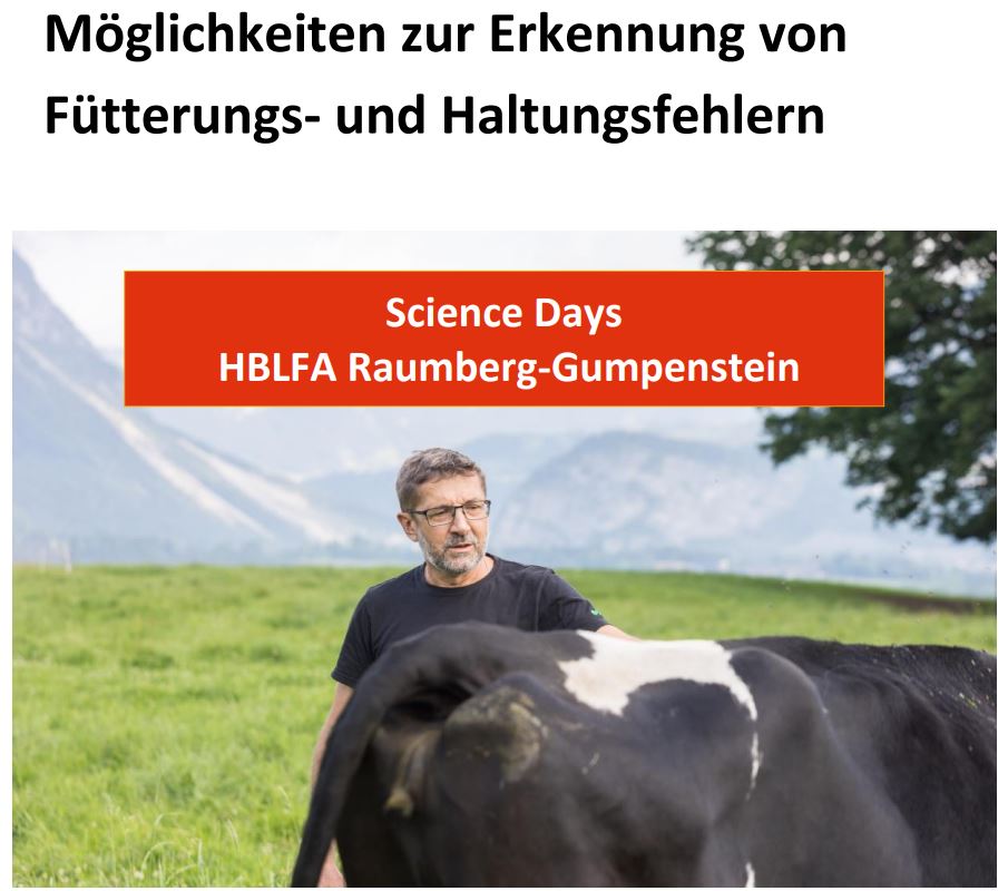 Titelbild des Handouts, Rind mit Mensch auf Wiese im Hintergrund Tallandschaft