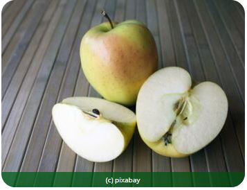 Apfel ganz, Apfel halbiert, Apfel geviertelt