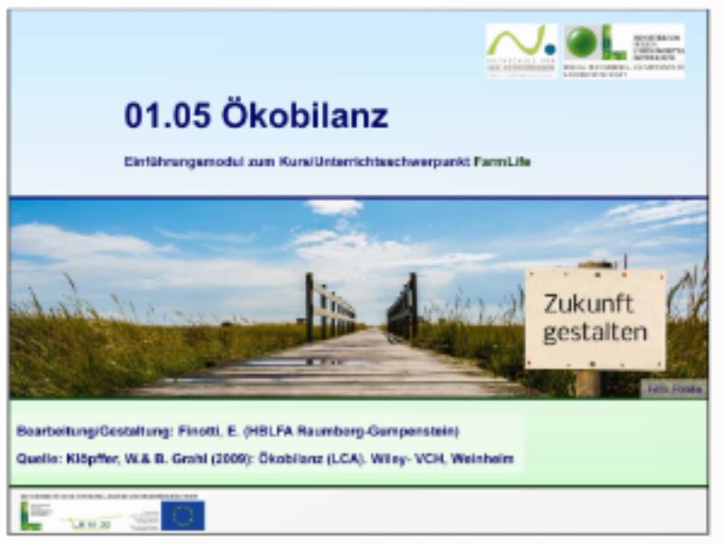 Titelbild der PowerPoint mit Foto eines Weges befestigt mit Holz und Blick in den blauen Himmel