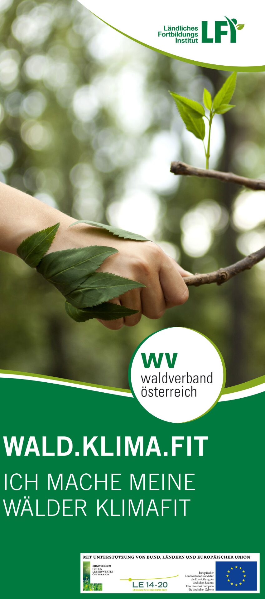 Eine Hand die nach einem Ast greift und dessen Blätter sich um die Hand legen