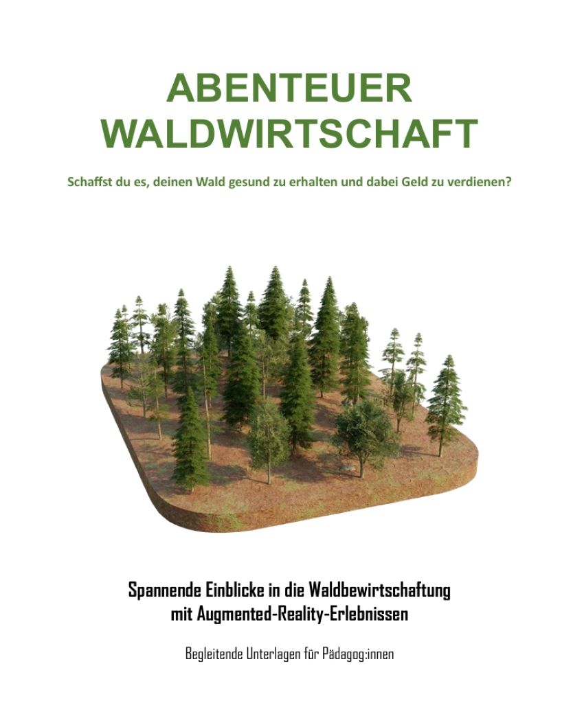 Deckblatt vom Begleitheft für Pädagog:innen mit einer Grafik eines Waldstückes