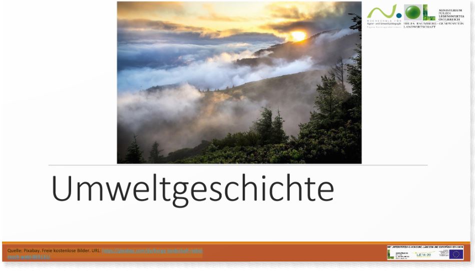 Titelbild einer PowerPoint-Folie mit Landschaftsbild - Wald und Nebel