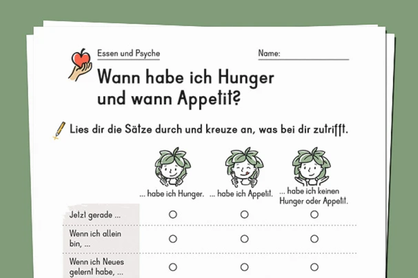 Ausschnitt vom Arbeitsblatt 'Wann habe ich Hunger oder Appetit?'