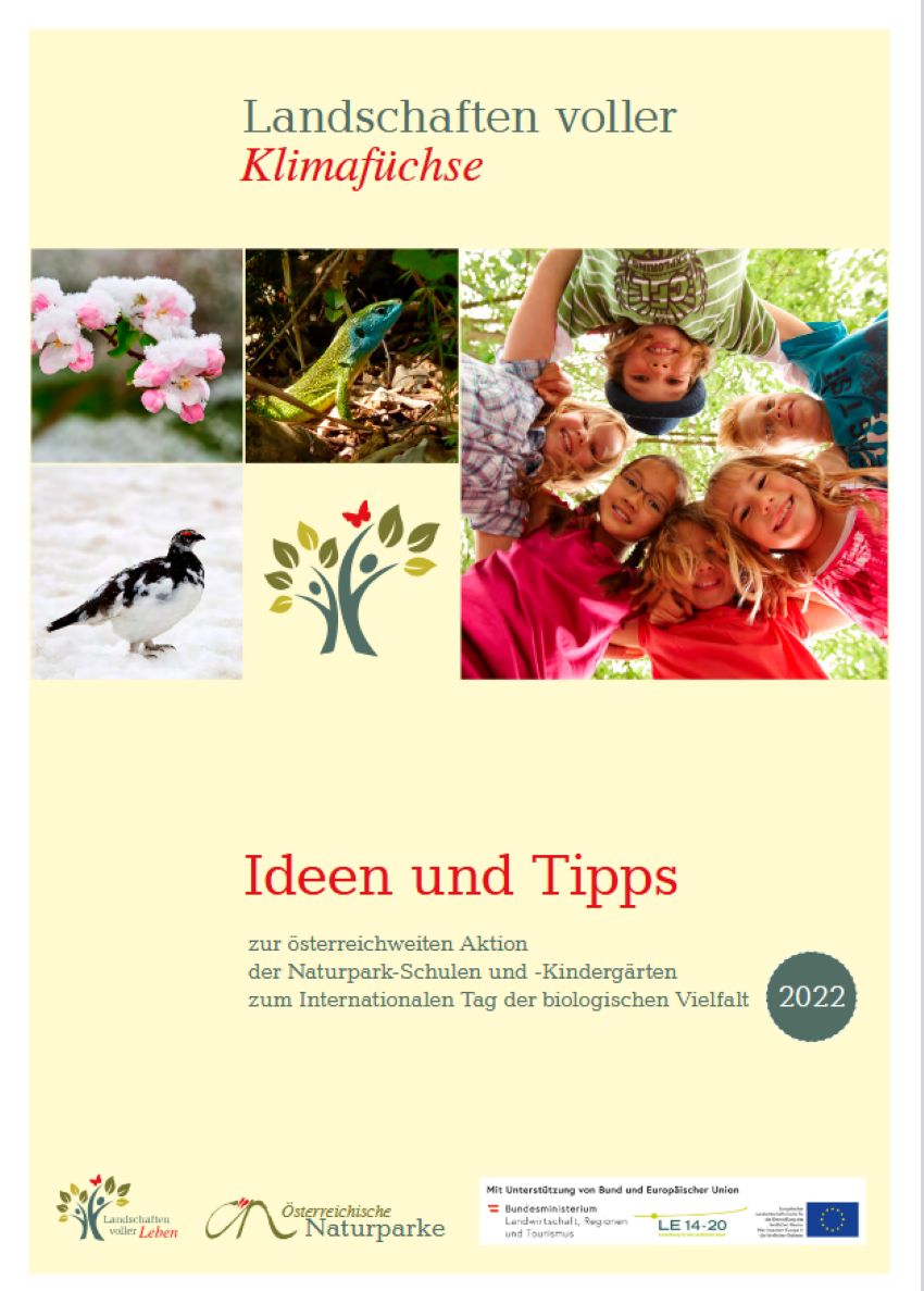 Deckblatt der Broschüre - Kinder in der Natur und einzelne Naturaufnahmen