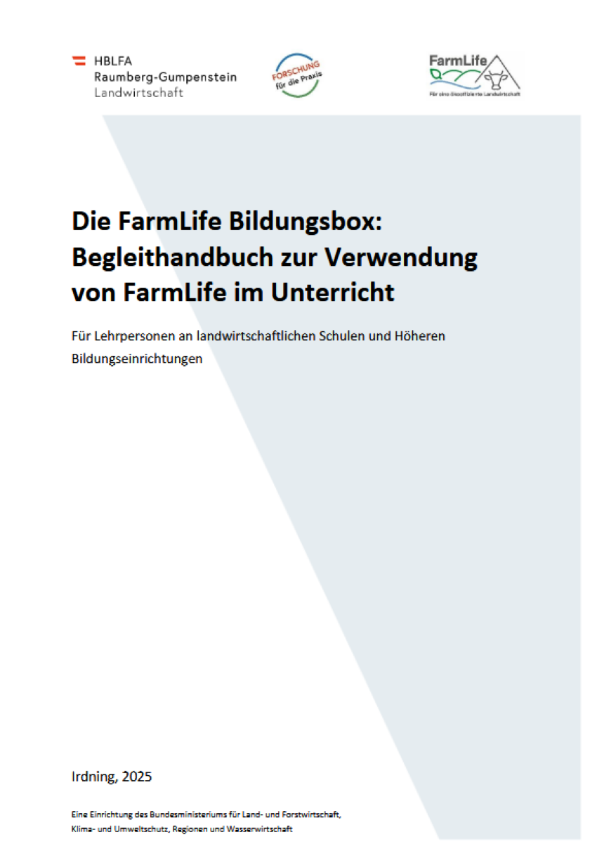Titelseite vom Begleithandbuch „FarmLife“
