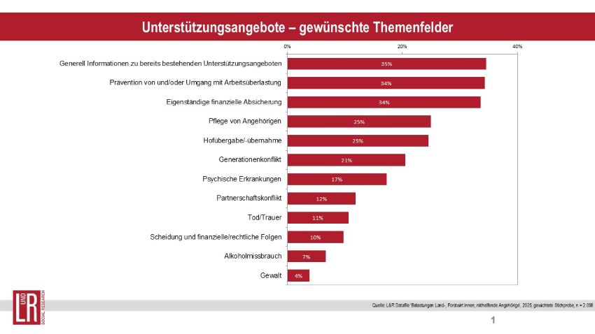 Ergebnisse der Studie als Balkendiagramm über gewünschte Themenfelder von Unterstützungsangeboten 