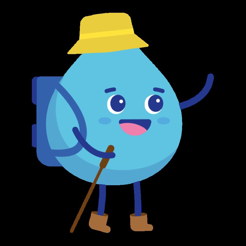 blue das Maskottchen von generationblue als Wanderer dargestellt