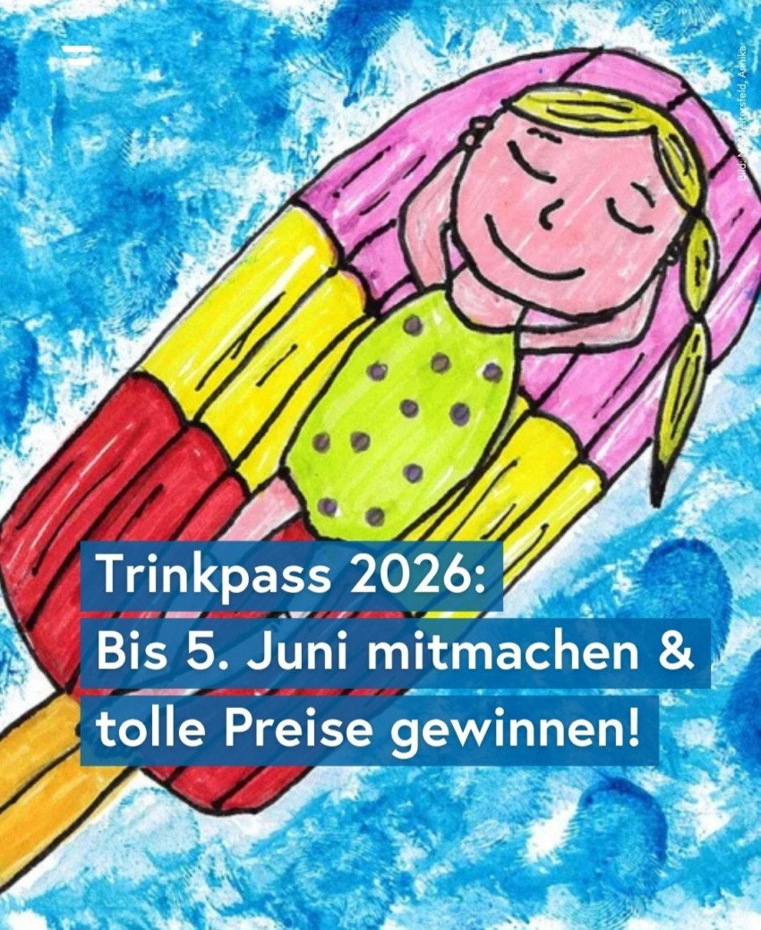 Grafik mit einem Wassereis und der Einladung beim Trinkwasserpass dabei zu sein 