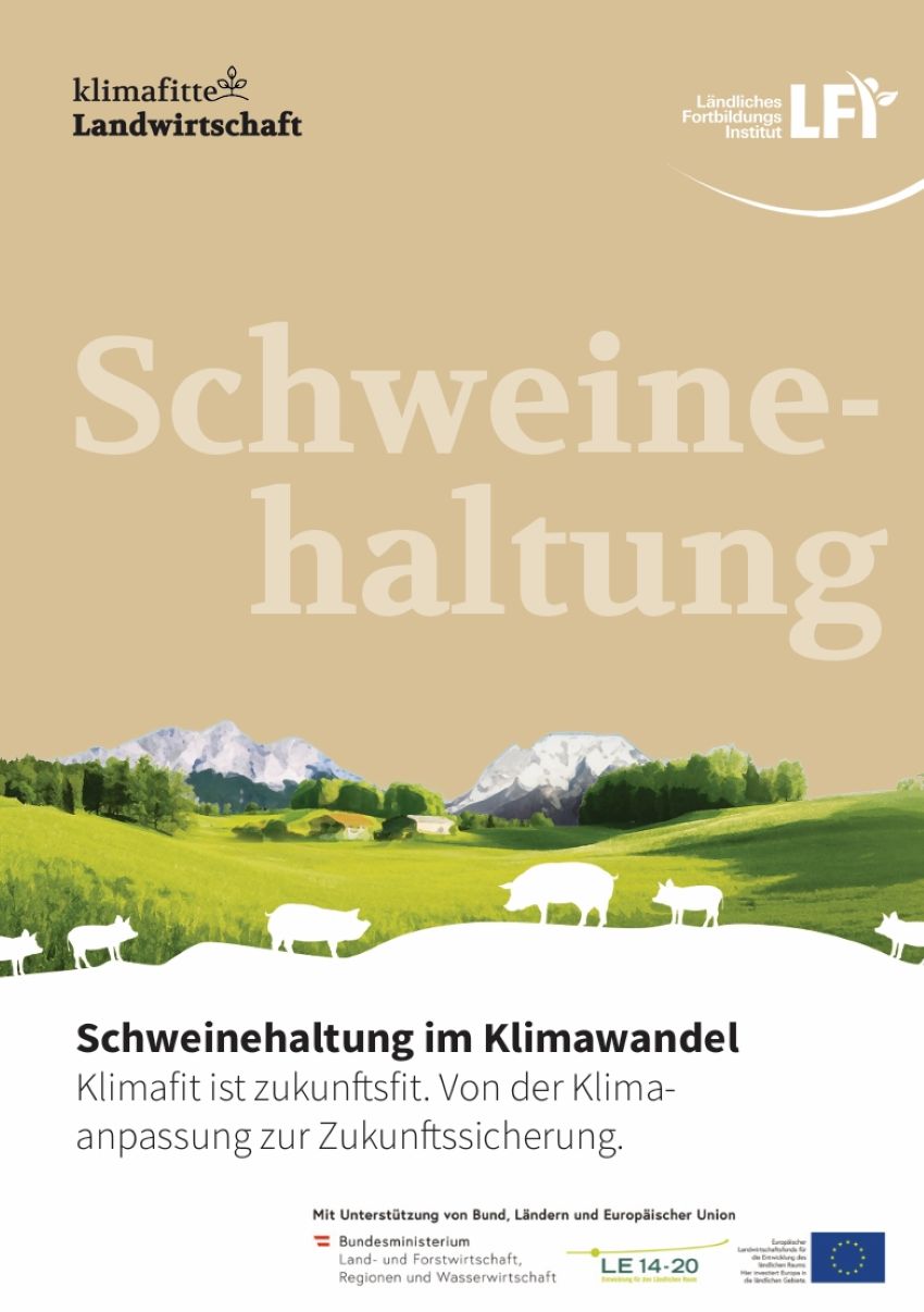 Deckblatt der Broschüre mit Schweine und einer saftig grünen Landschaft im Hintergrund
